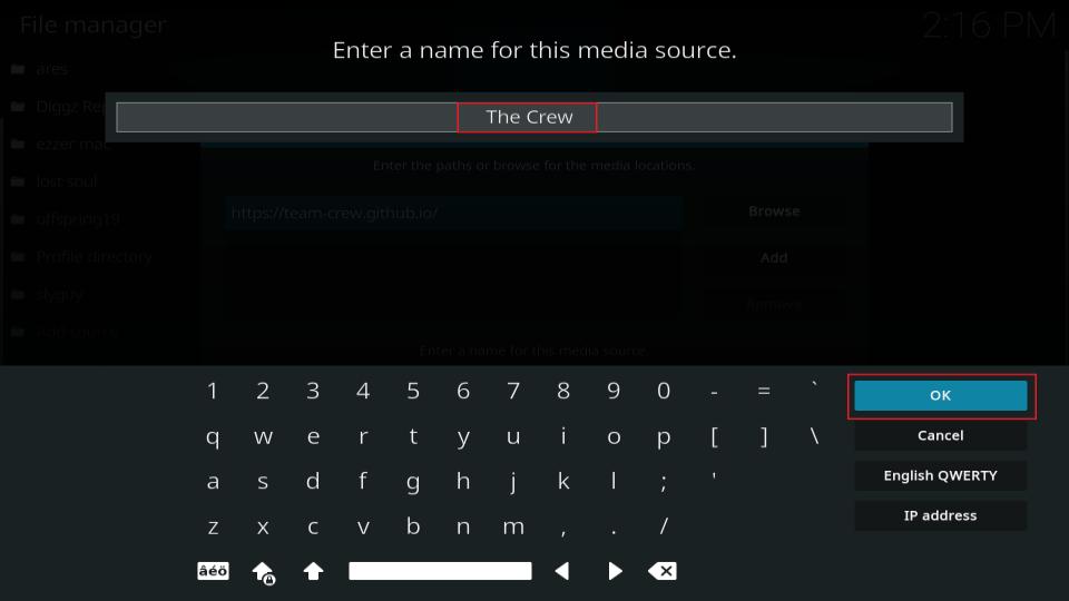 enter the crew and select ok